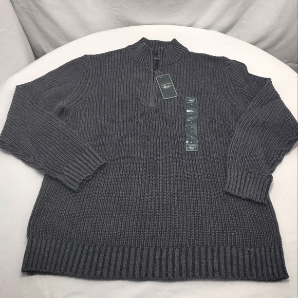 G. H. Bass & Co. Gray Ribbed Knit 1/4 Zip Mock Neck Pullover Sweater - Picture 4 of 16